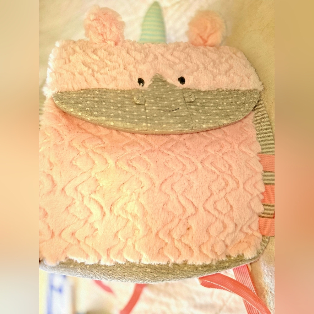 ✨ DEMDACO Plush Unicorn Backpack – Pink & Gray, Kids Toddler School Bag